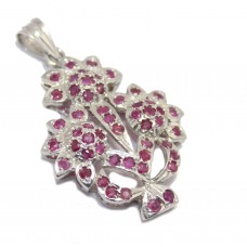 Floral Pendant Sterling Silver 925 Women's Natural Red Ruby Gem Stone A866